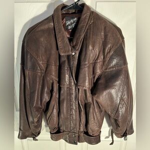 Vintage Brown Leather Bomber Jacket Size Small